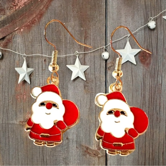 ⭐️ 5 for $25 Holiday Festive Christmas Santa Hoop Earrings Gold Tone - Picture 1 of 7